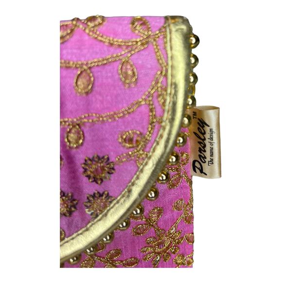 Parsley Clutch Purse Crossbody Pink & Gold Chain Crossbody Handbag Sequins 10.5" - Picture 3 of 4